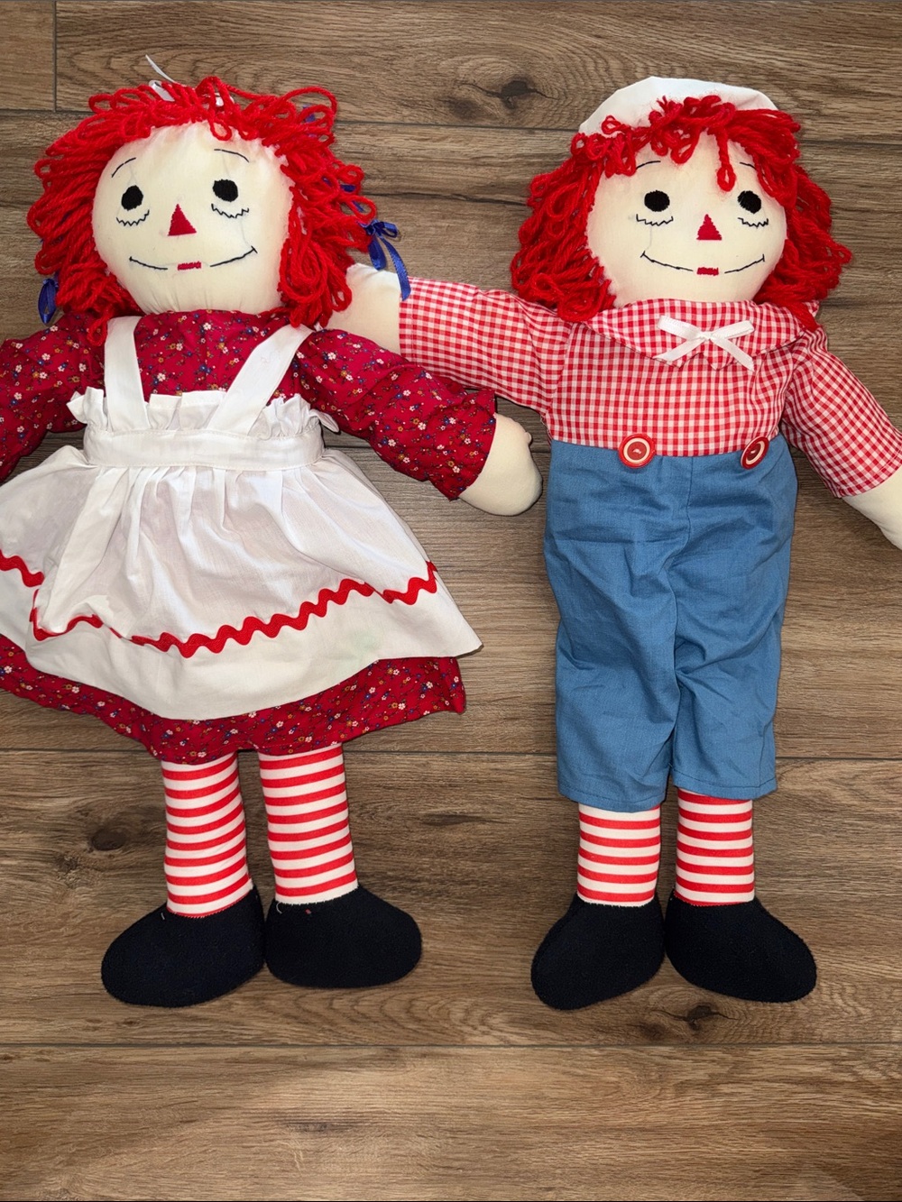 Vintage Raggedy Ann and Andy Rag Dolls. Handmade.  24 inches.
